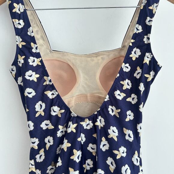 Gottex Swimsuit Medium Navy Floral Metallic Coastal One Piece Modest VTG 70s - Picture 8 of 14